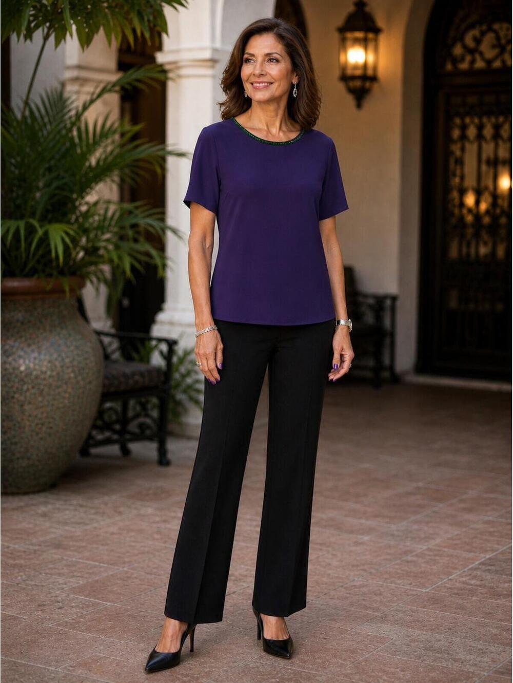 Vintage Diane Gilman Women's Silk Purple Beaded Top Elegant Evening Blouse, 1X
